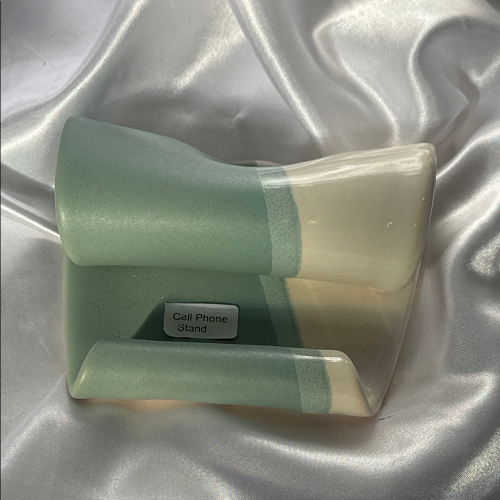 Ceramic Cell Phone Stand By Hilborn Pottery, Seagram Green And White, New